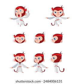 Colorful monkey karate, kung fu character sheet design Vector.