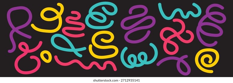 Padrão de rabisco abstrato colorido e monocromático padrão de rabisco multicolorido e branco abstrato rabiscar linhas em fundos escuros, ideal para temas de design moderno, marca criativa e EPS10AI artístico.
