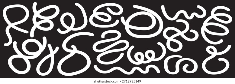 Colorful and Monochrome Abstract Squiggle Pattern  multicolor and whit abstract squiggle lines on dark backgrounds, ideal for modern design themes, creative branding, and artistic EPS10AI.
