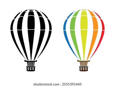 Vetores de balão de ar quente colorido e monocromático