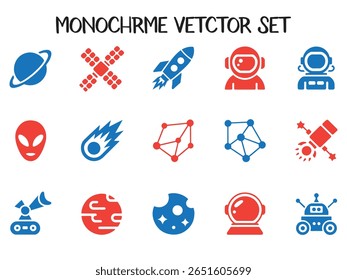 Ícones Vetoriais De Espaço Monocromático Colorido, Planetas, Foguetes, Astronautas, Mais Conjunto Vetorial .