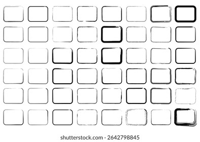 Colorful and monochrome square outlines in a grid layout with hand drawn ink strokes, ideal for abstract, retro, or modern design compositions.

