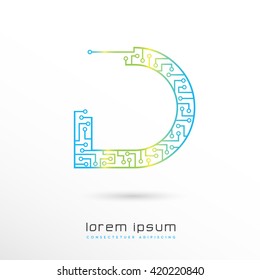 FARBE, MONOGRAM D, CIRCUIT, VEKTORSYMBOL/LOGO 
