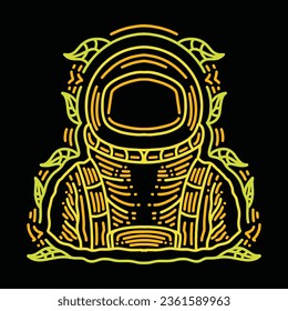 Colorful Monoline Astronaut illustration  Vector Design Emblem