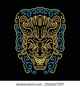 Colorful Monoline Devil Face Vector Graphic Design illustration Emblem