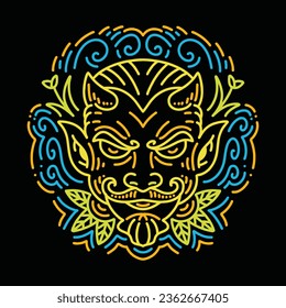 Colorful Monoline Devil Face Vector Graphic Design illustration Emblem