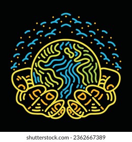 Colorida Monoline Earth Planet Vector Gráfico Ilustración Emblema