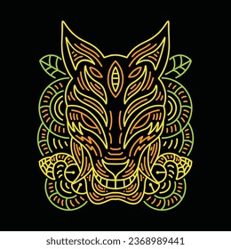 Colorful Monoline Kitsune Mask Vector Graphic Design illustration Emblem