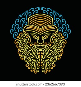 Colorful Monoline Man Beard Vector Graphic Design illustration Emblem