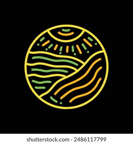 Bunte Monoline Berg-Logo Bunte Vektorgrafik, Emblem-Symbol, Außenpanorama Kreatives Klassisches Grafikdesign