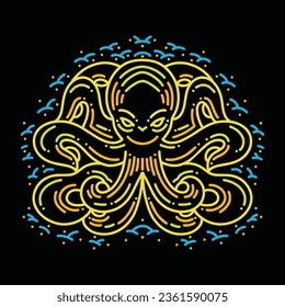 Colorful Monoline Octopus illustration  Vector Design Emblem