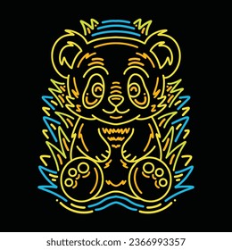 Colorful Monoline Panda Vector Graphic Design illustration Emblem