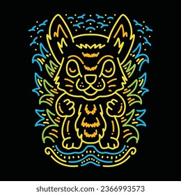 Colorido Monoline Rabbit Vector Gráfico Ilustración Emblema