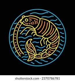 Colorful Monoline Shrimp Vector Graphic Design illustration Emblem