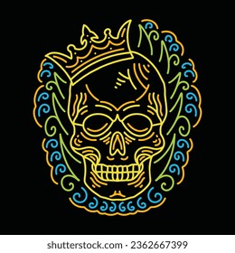 Colorful Monoline Skull King Vector Graphic Design illustration Emblem