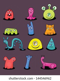 Colorful monster creatures expressing various emotions. EPS10, transparent elements