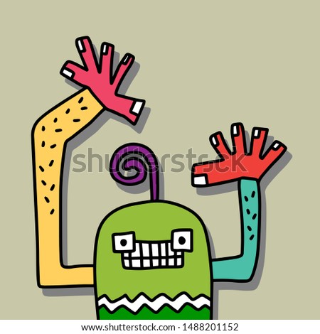 Colorful monster hand drawn vector illustration in cartoon style. Sticker or print for t shirt minimalism