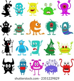 Colorful Monster icon set line. Cute cartoon kawaii scary funny baby character. White background. Flat design