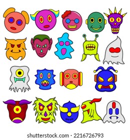 Colorful monster illustration vector bundle