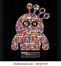 Colorful monster on black grunge background