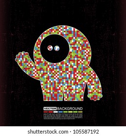 Colorful monster on black grunge background