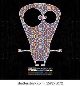 Colorful monster on black grunge background