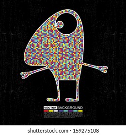 Colorful monster on black grunge background