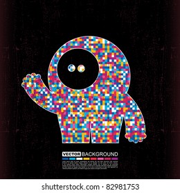 Colorful monster on black grunge background