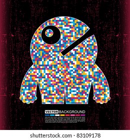 Colorful monster on black grunge background