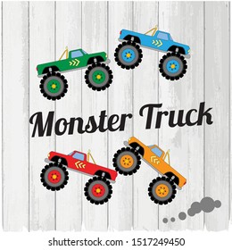 colorful Monster truck jeep big wheels vector set