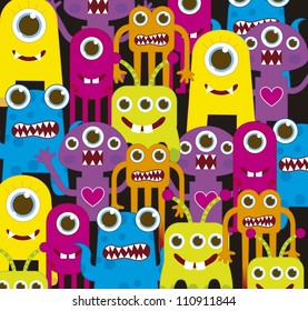 colorful monsters over black background. vector illustration