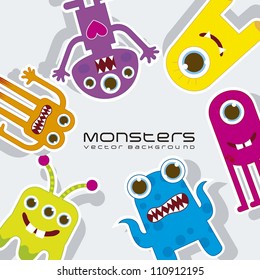 colorful monsters over gray background. vector illustration