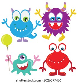 Colorful monsters vector cartoon illustration