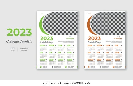 Colorful Monthly calendar design template for 2023 year. Week Starts on Sunday and Set of 12 months. Desk calendar 2023. Planner. printing template. office organizer minimalist style