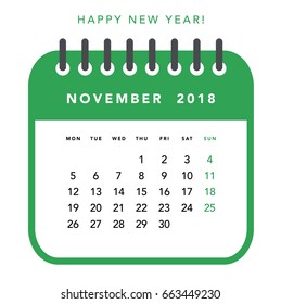 Colorful monthly calendar Layout for 2018 years. Week starts from Monday.