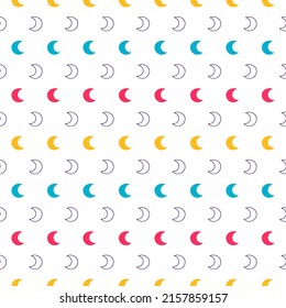 Colorful moon seamless pattern with white background.