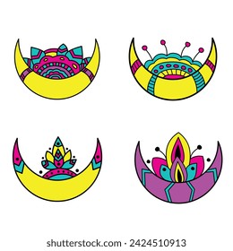 Colorful moon set with plant pattern