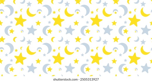 Colorful moon and star seamless patterns, cute patterns, astronomy pattern textures, repeat pattern, book covers, gift covers, wrapping papers, etc