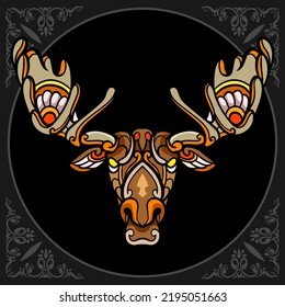 Colorful moose zentangle arts isolated on black background