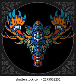 Colorful moose zentangle arts isolated on black background