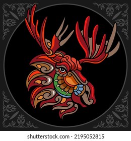 Colorful moose zentangle arts isolated on black background