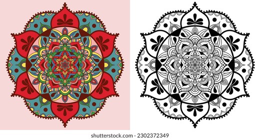 Colorful mordern mandala design , Black and white mandala design, Yoga meditation Vector