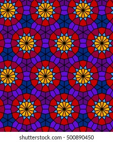 Colorful moroccan floral geometric mosaic seamless pattern, vector background