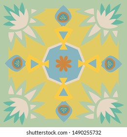 Colorful Moroccan tile-inspired seamless illustrated pattern. 
