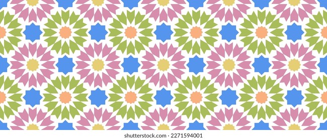 Colorful moroccan tiles Zellige pattern background decor 