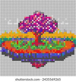 Colorido mosaico de arte de árbol y reflexión sobre el agua