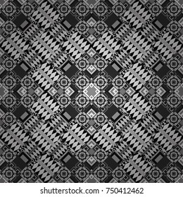 Colorful mosaic backdrop in white, gray and black colors. Geometric hipster tiles background. Abstract retro seamless pattern of geometric shapes. Vector illustration.