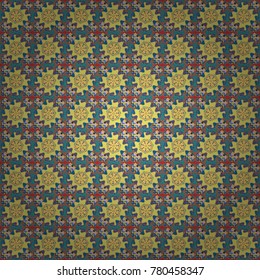 Colorful mosaic backdrop in yellow, blue and beige colors. Vector illustration. Geometric hipster tiles background. Abstract retro seamless pattern of geometric shapes.