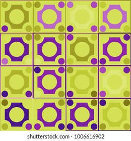 Colorful Mosaic Background with Multicolored Squares and Circles. Colorful Background for Tile, Fabric, Paper, Tablecloth, Banner, Textile. Colorful Mosaic Background in Classic Style. Pattern.