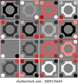 Colorful Mosaic Background with Multicolored Squares and Circles. Colorful Background for Tile, Fabric, Paper, Tablecloth, Banner, Textile. Colorful Mosaic Background in Classic Style. Pattern.